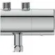 Eckventilthermostat in Chrom aus dem Sortiment von Ideal Standard. Sichtbare Anschlussgewinde für die Installation. Kompakte, zylindrische Form.